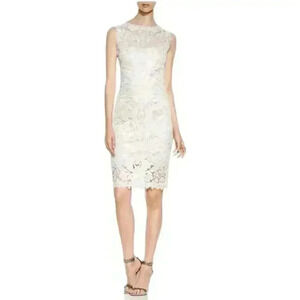 TADASHI SHOJI Women’s White Sequin Embroidered Sleeveless Formal Sheath Dress 6